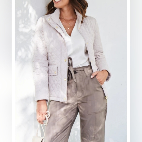 Weatherproof Modern Quilted Barn Jacket Adjustable Waist STONE HEARTH Large - Picture 2 of 11